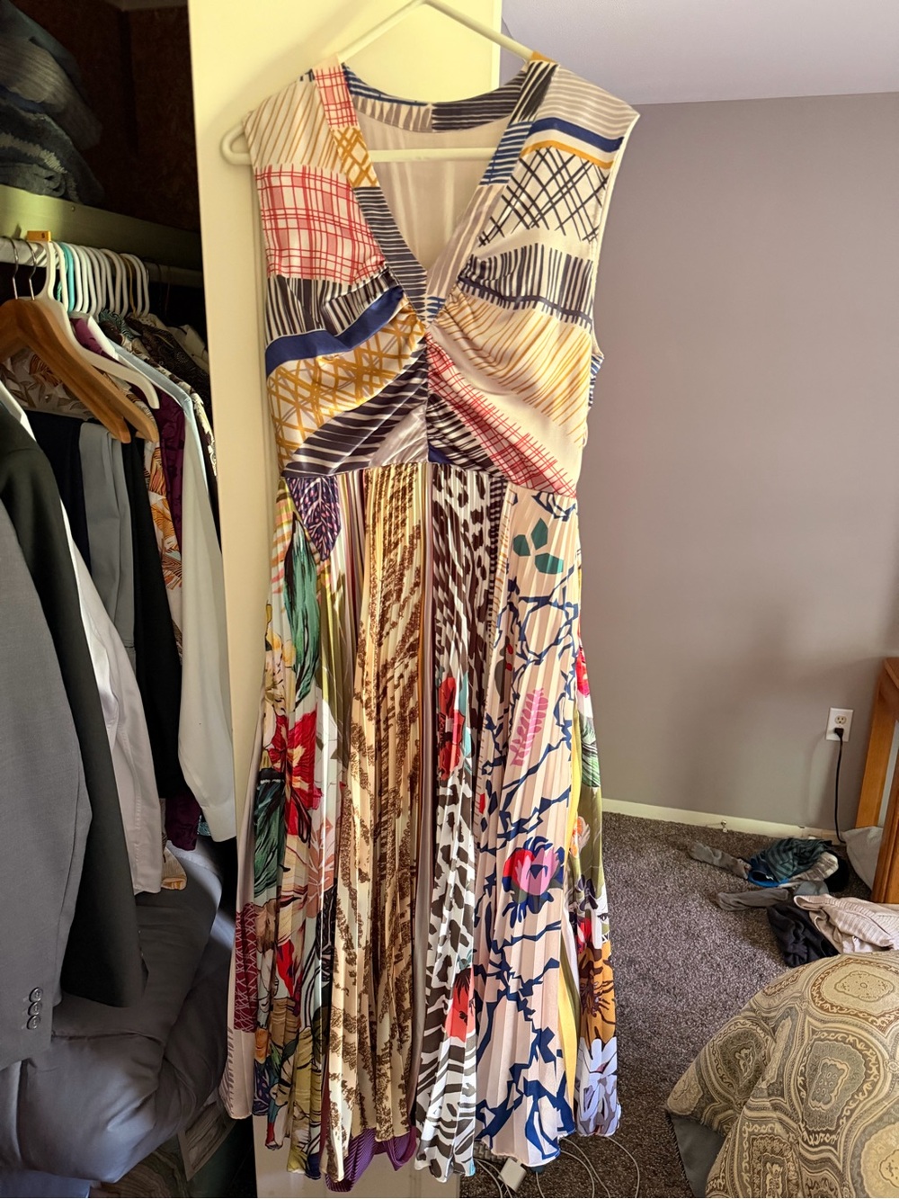 Anthropologie Geisha Designs Jacinta boho colorful pleated midi dress Small - Picture 4 of 14